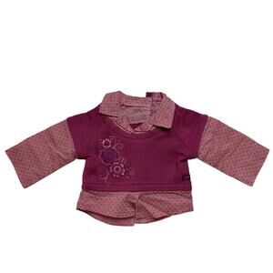 AMERICAN GIRL 2008 School Day Top Sweater Floral Polka Dot Pink Layered Sweater